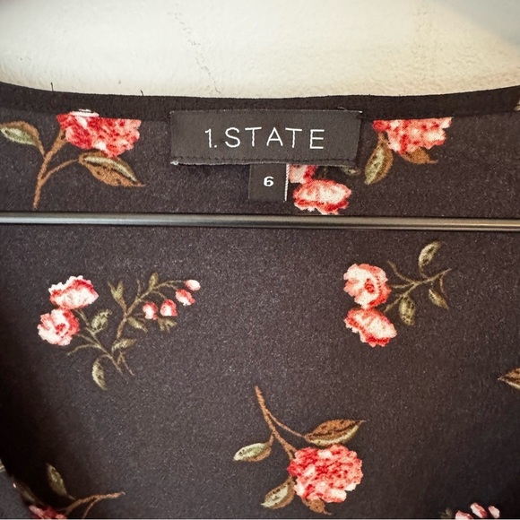 1.State Womens Black Blooms Floral Print Long Sleeve Pintuck Peasant Blouse Sz 6 - Picture 6 of 6
